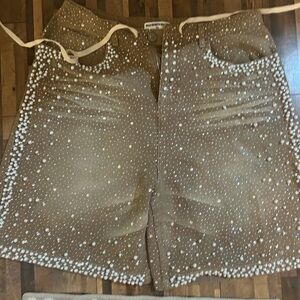 Vale Valley Pearl Embellished Tan Jean Shorts